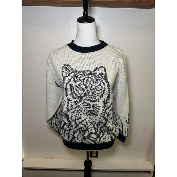 Fortune Knits Sweater Vintage 80s Style White Black Tiger Women’s Unique Size M - Picture 1 of 9